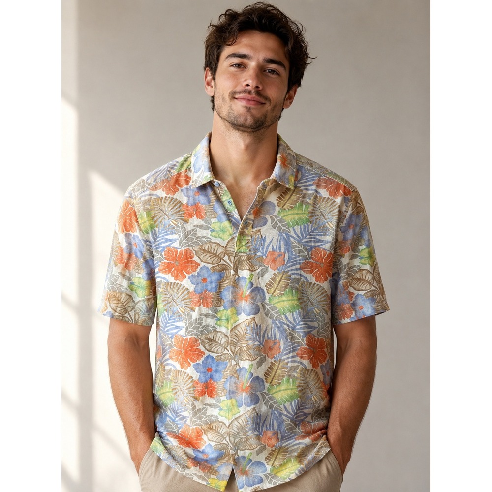 Johnston & Murphy Mens Tropical Floral Polo Shirt Multicolor Modal Blend Size M